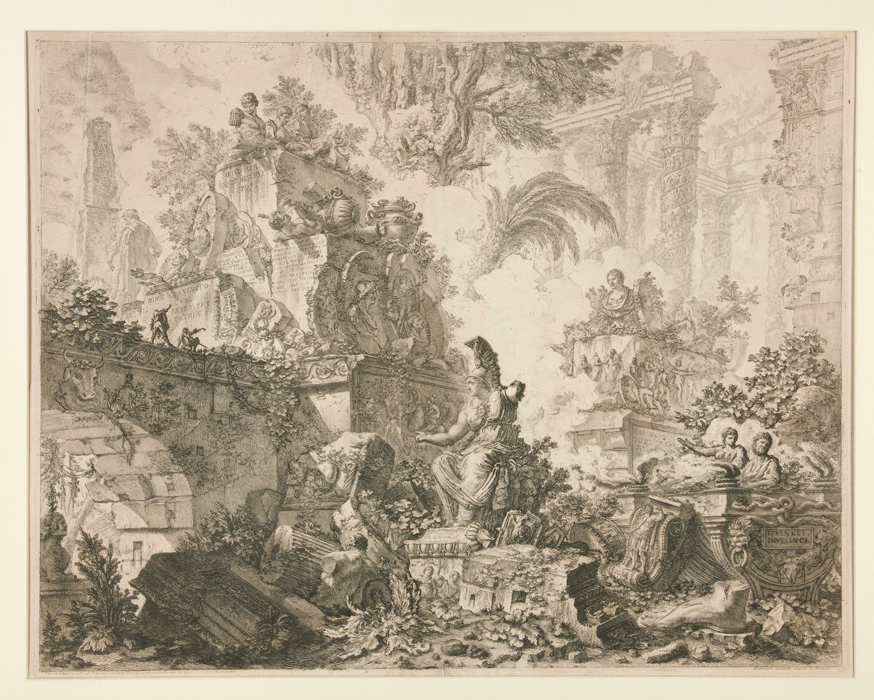 Vedute di Roma: Frontispice avec statue de Minerve - Giovanni Battista Piranesi