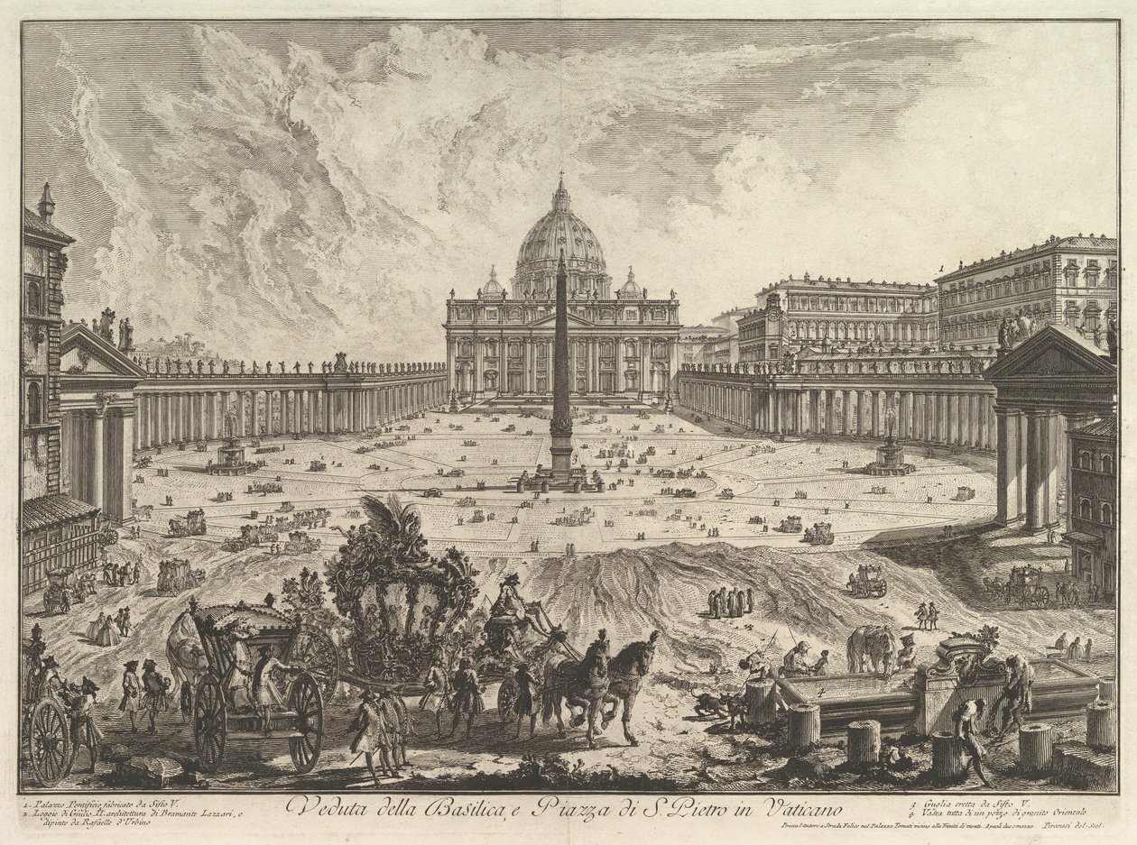 Vue de la basilique Saint-Pierre et de la place au Vatican, tirée de Vedute di Roma (Vues de Rome) - Giovanni Battista Piranesi