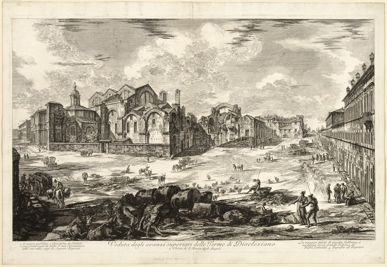 Vue des vestiges visibles des thermes de Dioclétien, de Vues de Rome - Giovanni Battista Piranesi