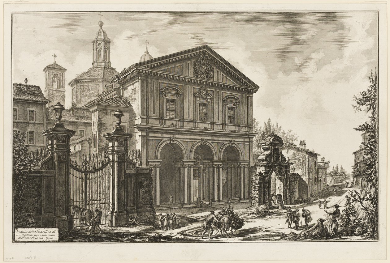 Vue de la basilique de San Sebastiano fuori delle mura sur la voie Appienne, de Vues de Rome - Giovanni Battista Piranesi