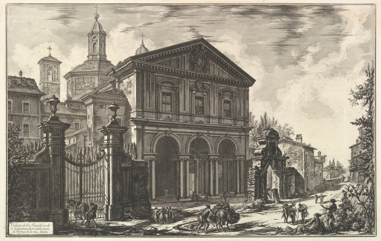 Vue de la basilique San Sebastiano fuori delle mura [Saint-Sébastien-hors-les-Murs] sur la voie Appienne, tirée de Vedute di Roma (Vues de Rome) - Giovanni Battista Piranesi