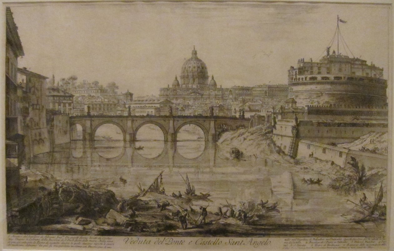 Vue du pont et du château Saint-Ange", tirée des "Vues de Rome" de Giovanni Battista Piranesi, eau-forte, Honolulu Museum of Art - Giovanni Battista Piranesi