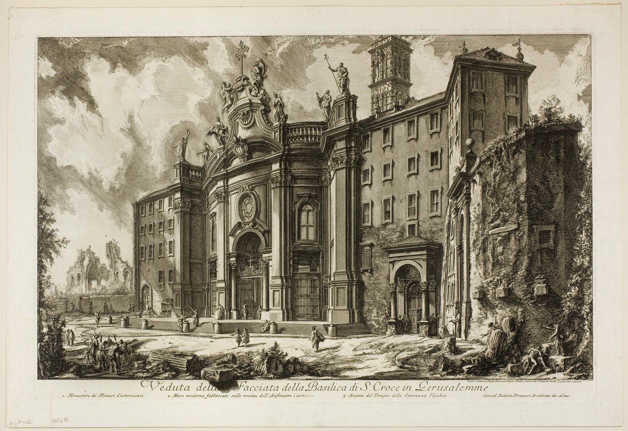 Vue de la façade de la basilique de S. Croce in Gerusalemme, des Vues de Rome - Giovanni Battista Piranesi