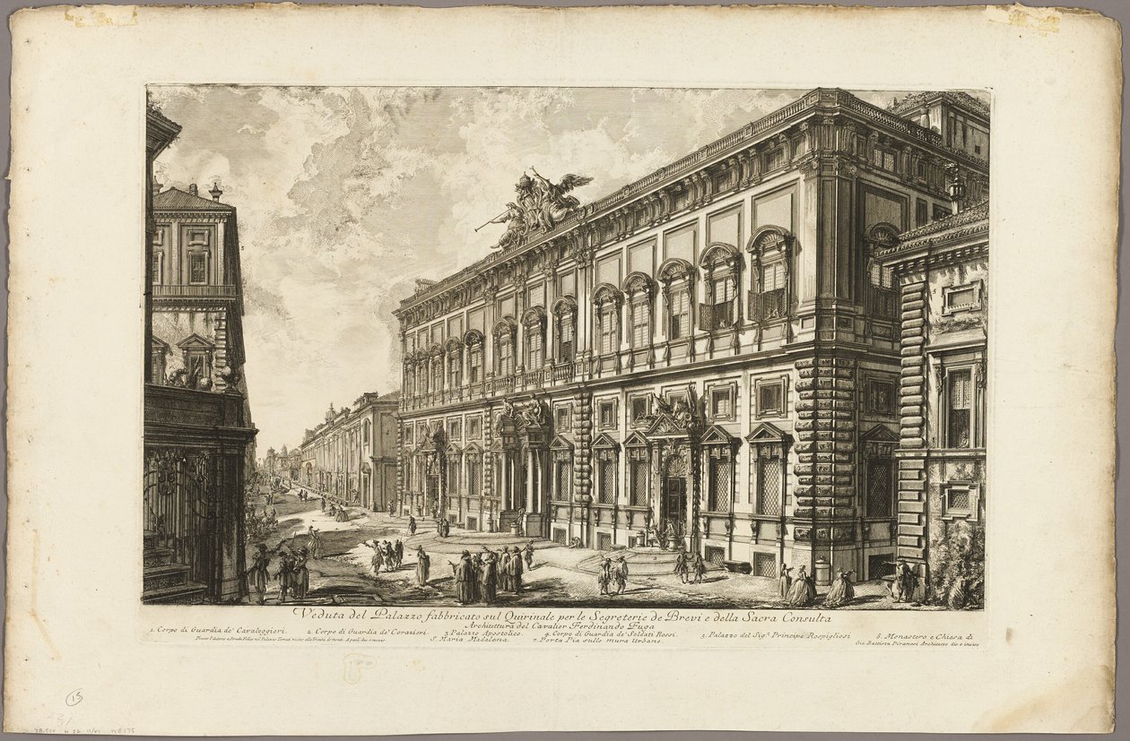 Vue du Palazzo della Consulta sur le Quirinal abritant le Secrétariat papal, des vues de Rome - Giovanni Battista Piranesi