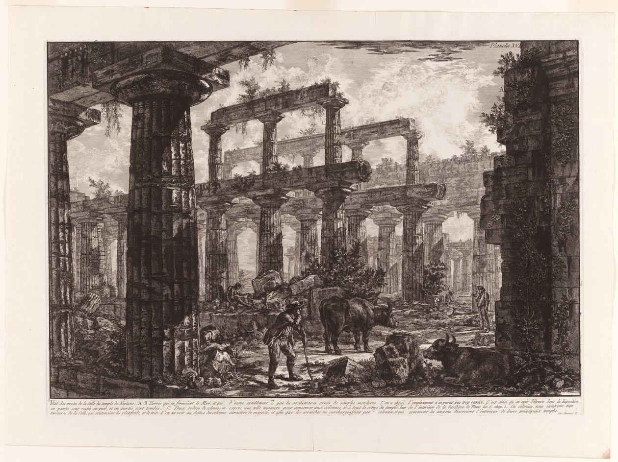 Vue des vestiges de la cella du temple de Neptune, de Différentes vues de Paestum - Giovanni Battista Piranesi