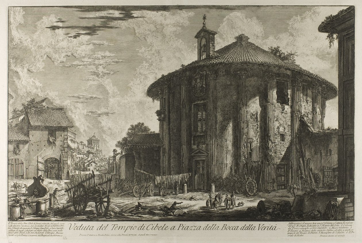 Vue du temple de Cybèle sur la Piazza de la Bocca della Verità, de Vues de Rome - Giovanni Battista Piranesi