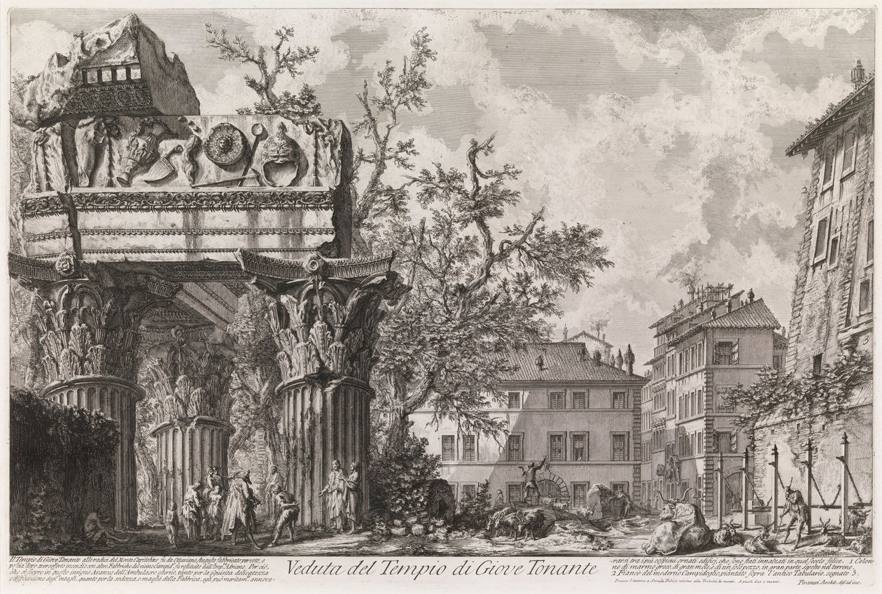 Vue du temple de Vespasien et Titus, appelé temple de Jupiter Tonnant, de la série Vedute di Roma - Giovanni Battista Piranesi