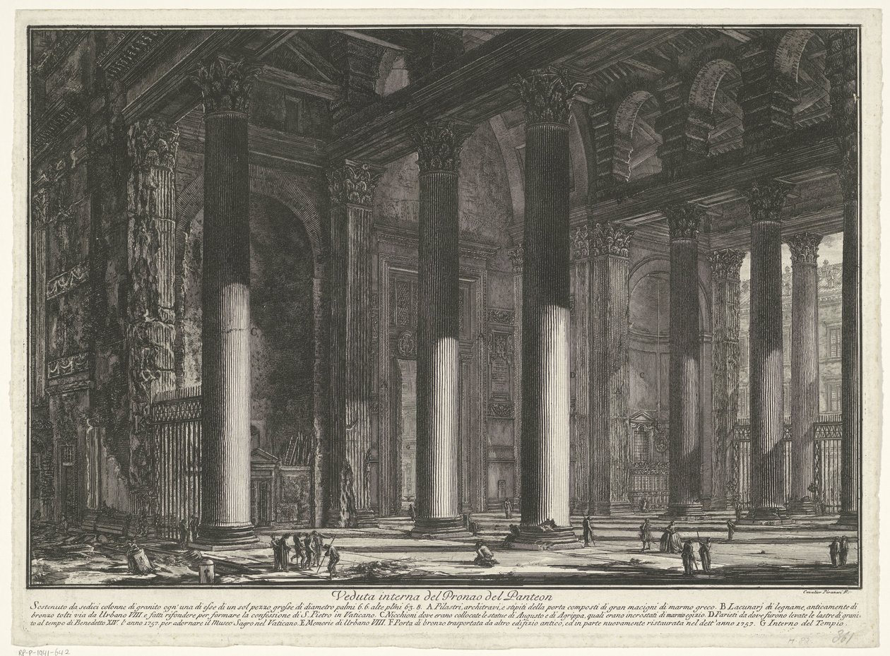 Voorportaal van het Pantheon te Rome Veduta interna del Pronao del Panteon (titre sur l