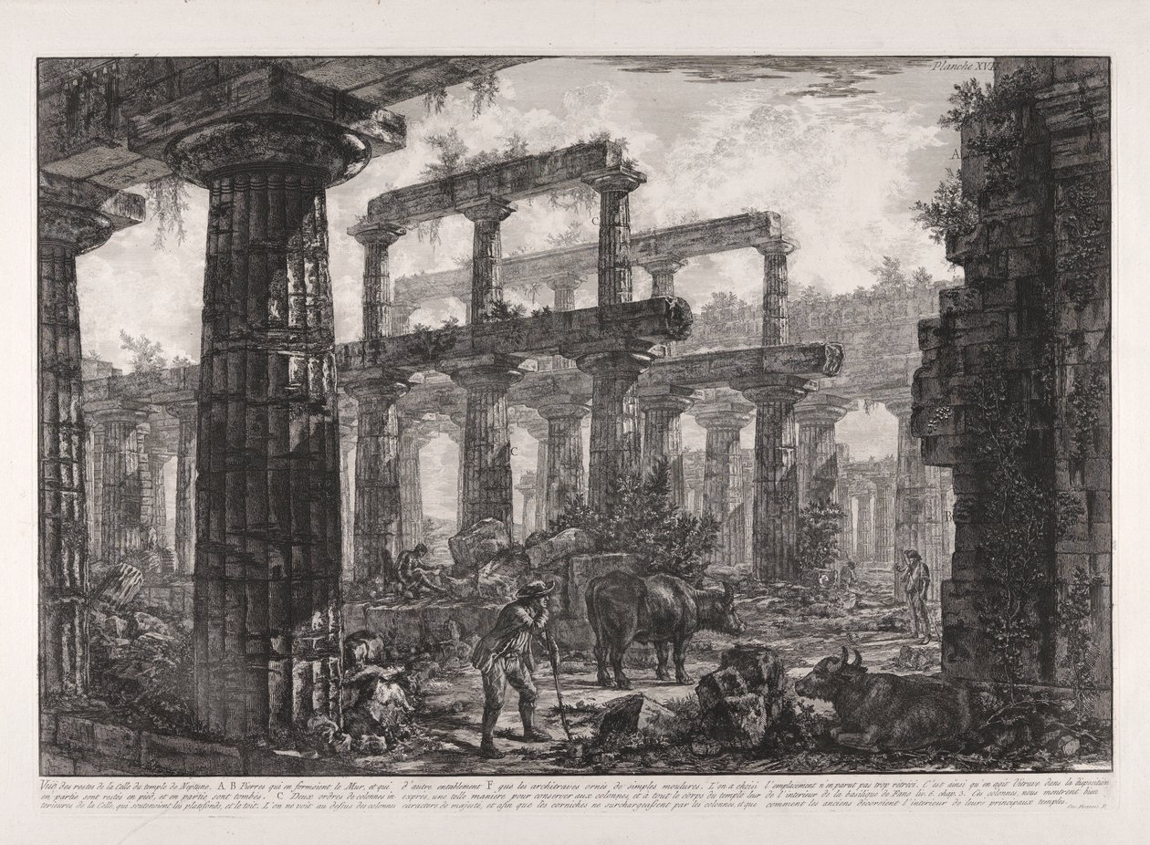 Vue des restes de la cella du Temple de Neptune, de Différentes vues de - Giovanni Battista Piranesi
