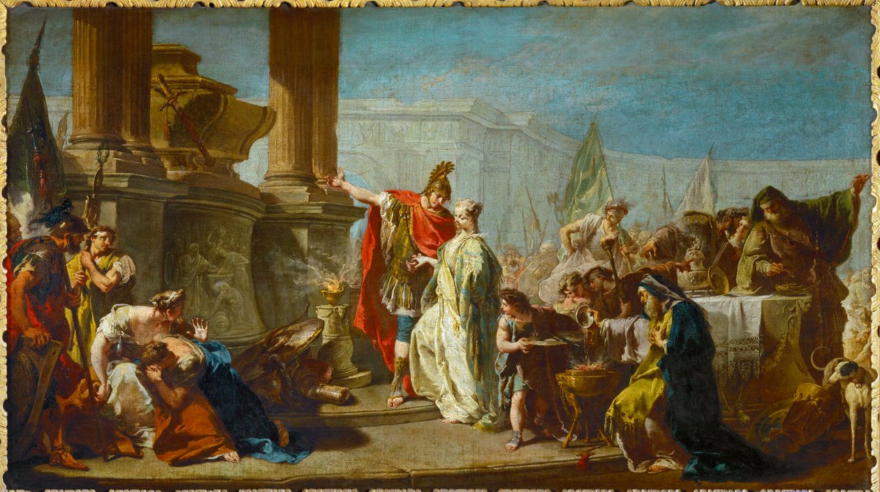 Polyxena, fille de Priamos, roi de Troie, est sacrifiée en expiation à l