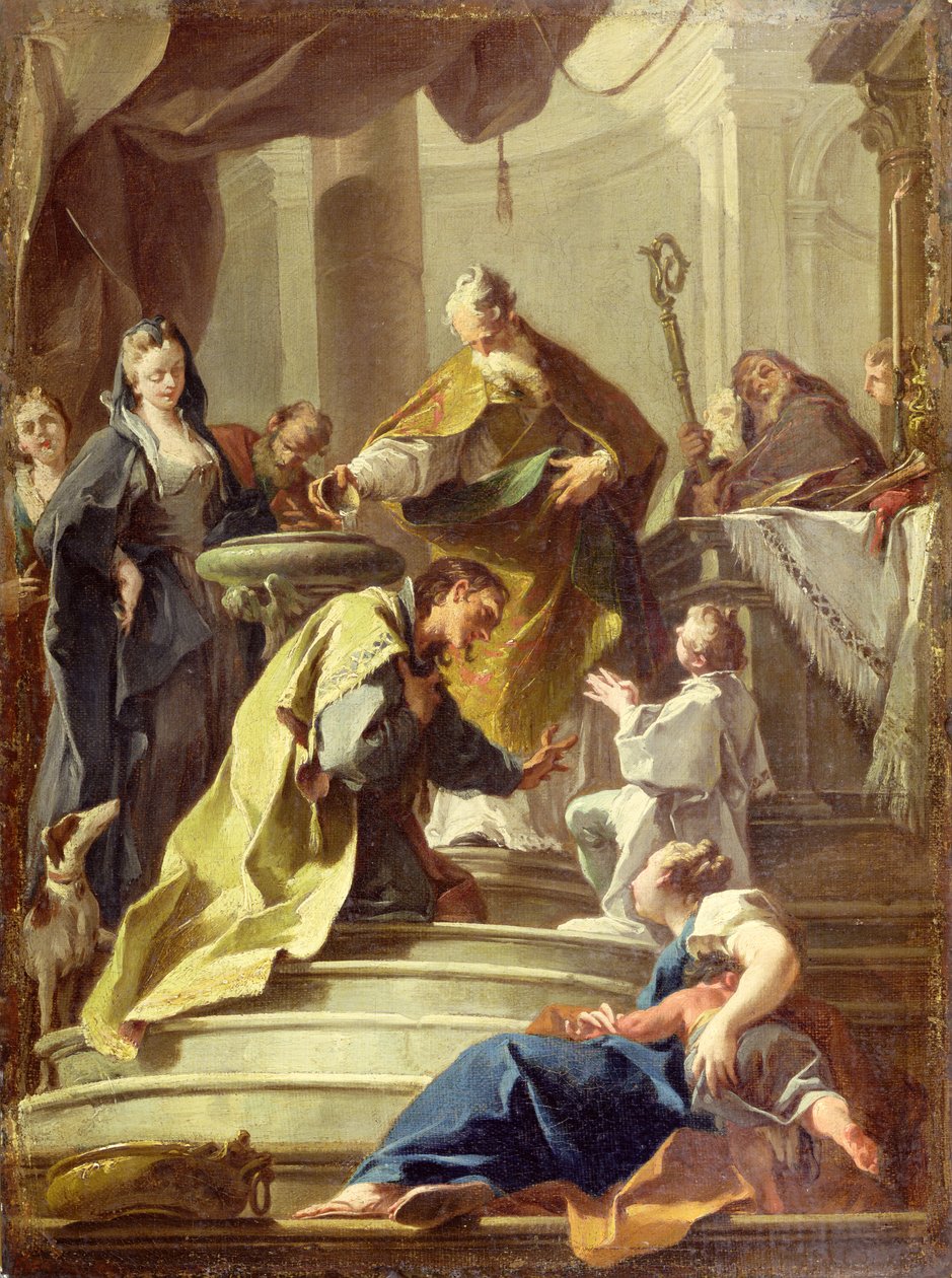 Saint Prosdocimus baptisant Saint Daniel (huile sur toile) - Giovanni Battista Pittoni