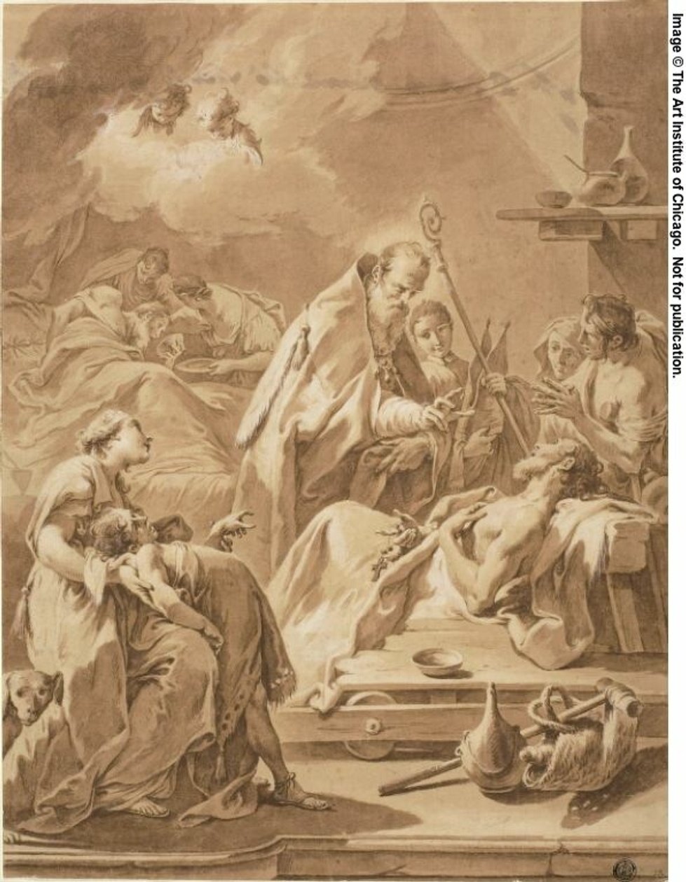 Saint Gilbert visite les malades - Giovanni Battista Pittoni the Younger