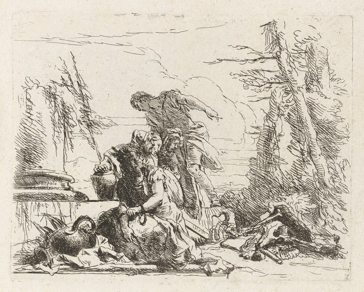 Une femme avec ses bras enchaînés et quatre autres figures, de Vari capricci (Divers Caprices) - Giovanni Battista Tiepolo