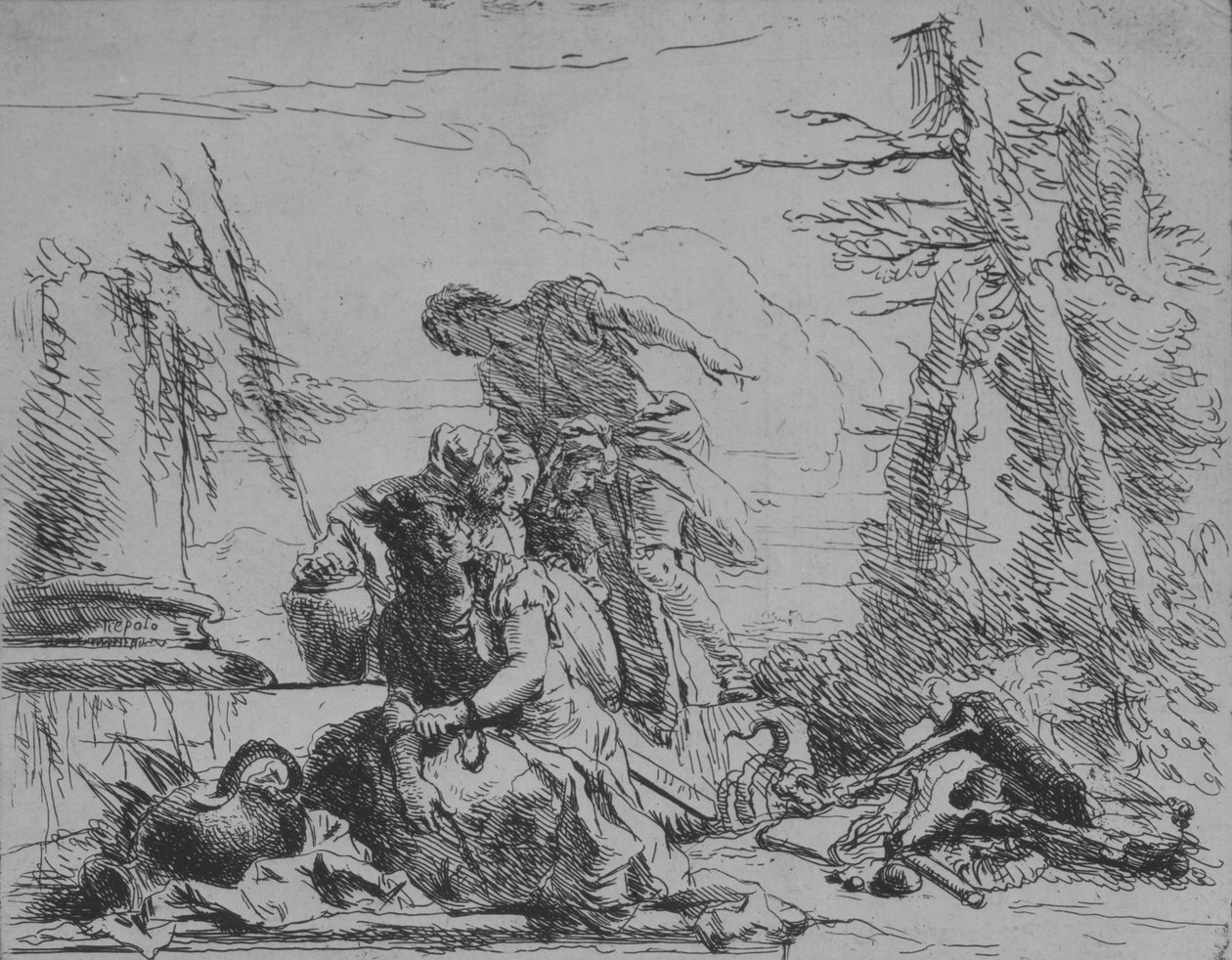 Femme enchaînée et autres figures regardant un bûcher d
