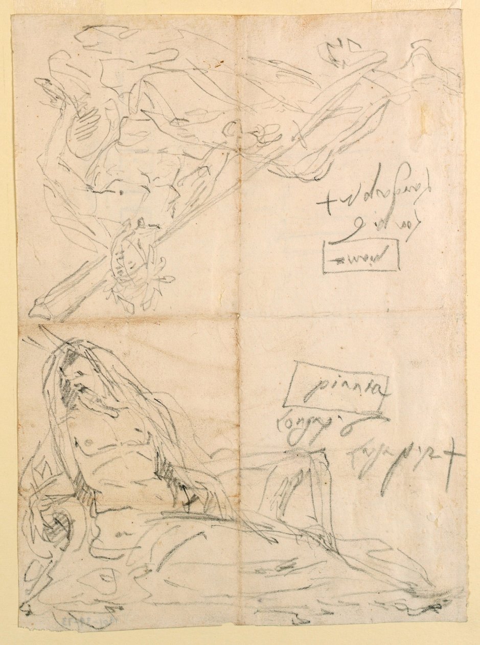 Dessin, Deux esquisses des dieux de la rivière, vers 1750 - Giovanni Battista Tiepolo