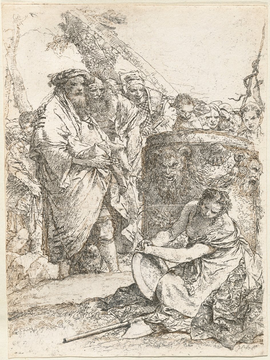Magicien et autres figures devant un autel brûlant avec crâne et ossements - Giovanni Battista Tiepolo