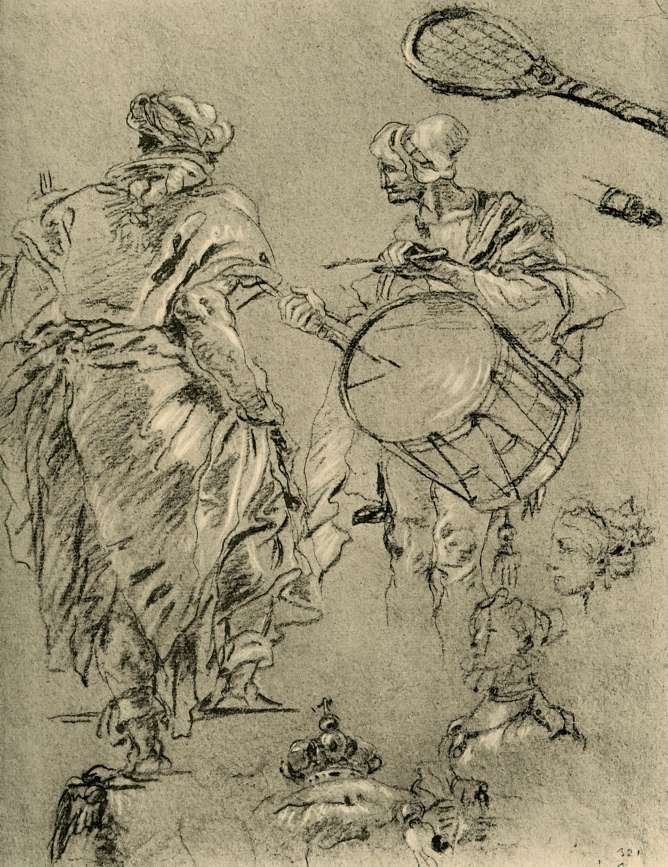 Homme vu de dos, un batteur et petites études, 1751-1752 - Giovanni Battista Tiepolo