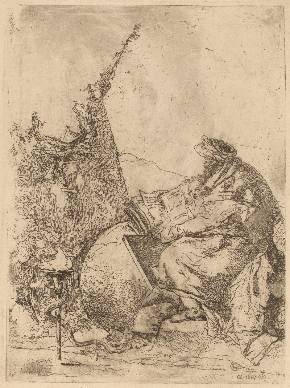 Philosophe assis, avec globe, livre et compas - Giovanni Battista Tiepolo