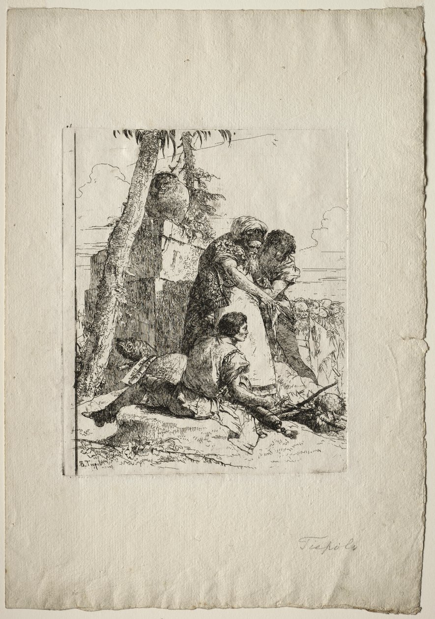 Scherzi di Fantasia : Magicien montrant une tête brûlante à deux jeunes - Giovanni Battista Tiepolo