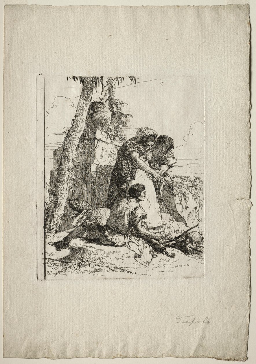 Scherzi di Fantasia : Magicien montrant une tête brûlante à deux jeunes, 1750s - Giovanni Battista Tiepolo