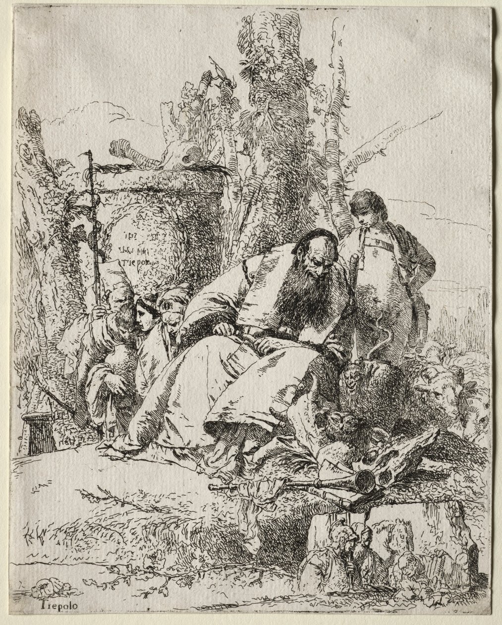 Scherzi : magicien assis, garçon et quatre figures, 1735-40 - Giovanni Battista Tiepolo