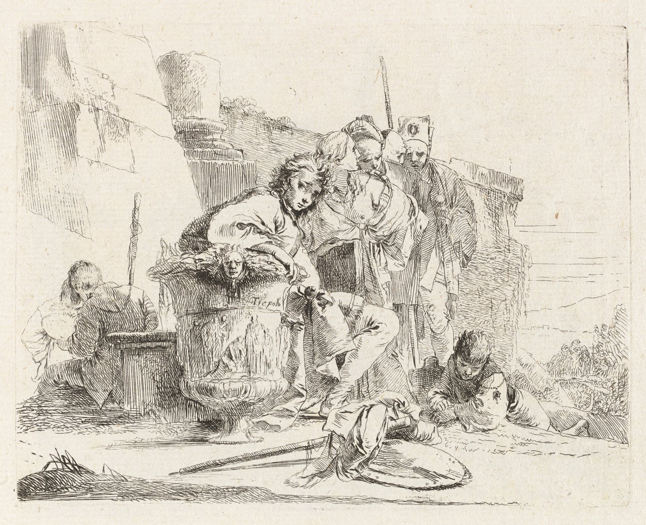 Jeune homme assis appuyé contre une urne, de Vari capricci - Giovanni Battista Tiepolo