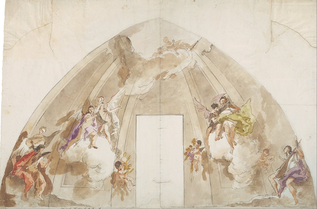 Anges chanteurs et musiciens : Dessin préparatoire pour le plafond de la cathédrale d