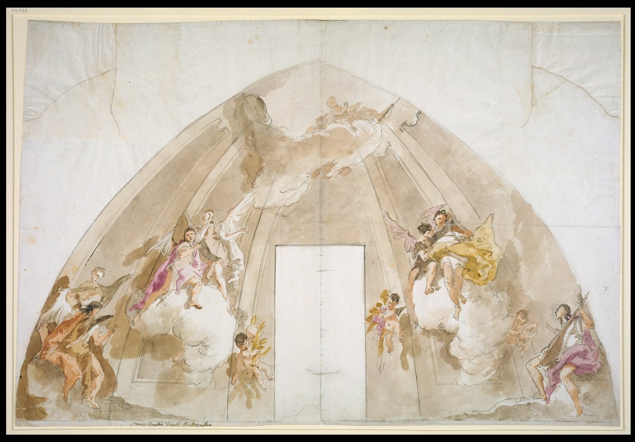 Anges chantant et faisant de la musique : dessin préparatoire pour le plafond de la cathédrale d