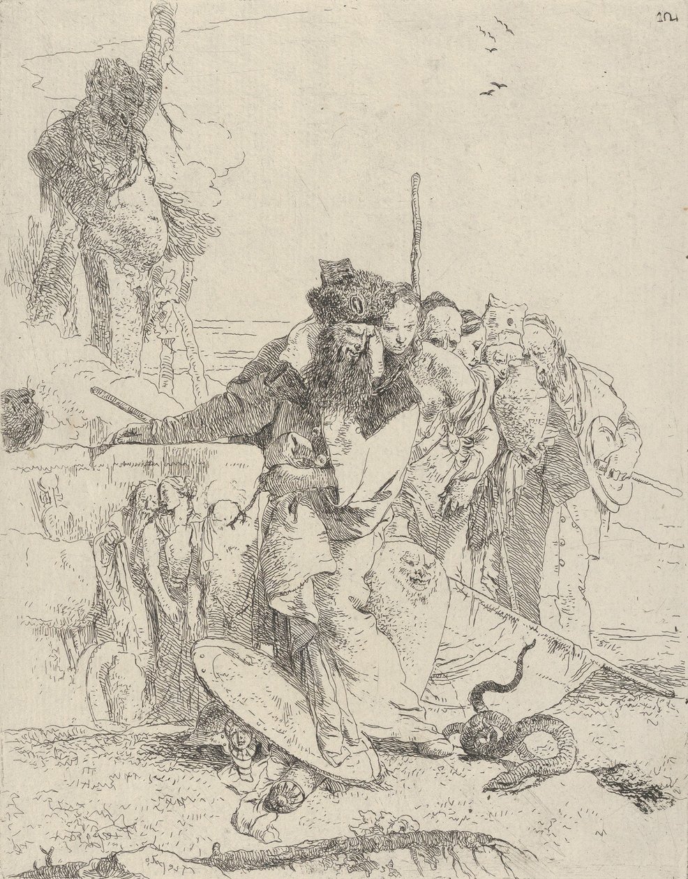 Six personnes regardant un serpent, des Scherzi - Giovanni Battista Tiepolo