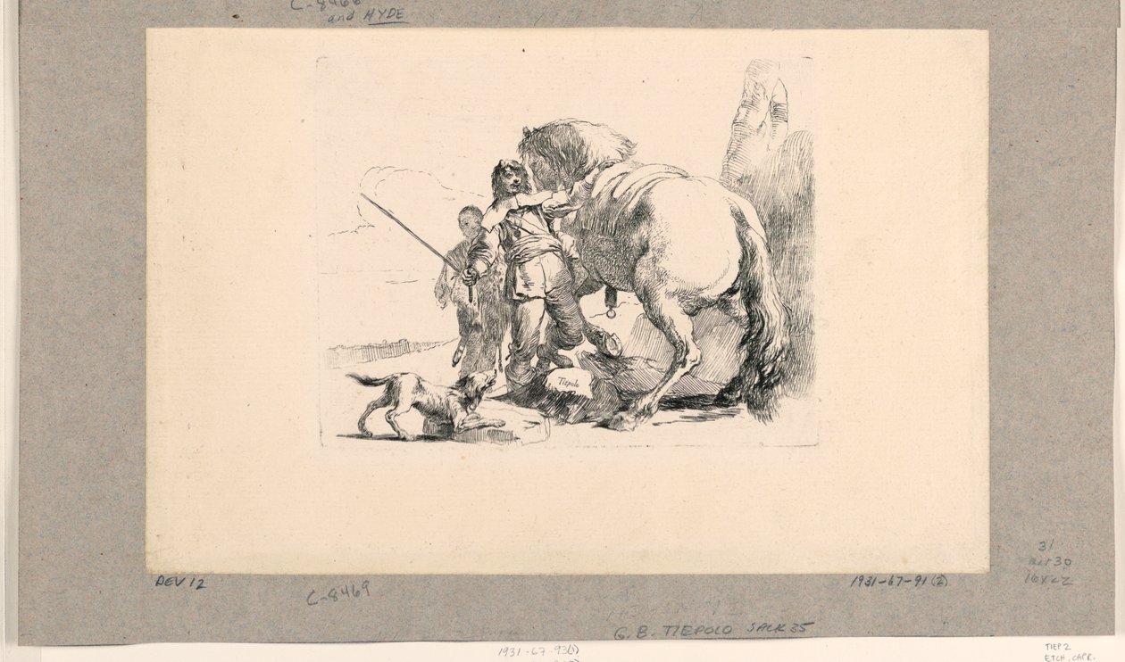 Soldat avec cheval et palefrenier, de la série Vari Capricci - Giovanni Battista Tiepolo