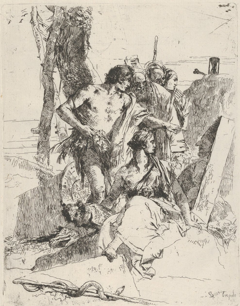 La découverte de la tombe de Punchinello, des Scherzi, vers 1743-50 - Giovanni Battista Tiepolo