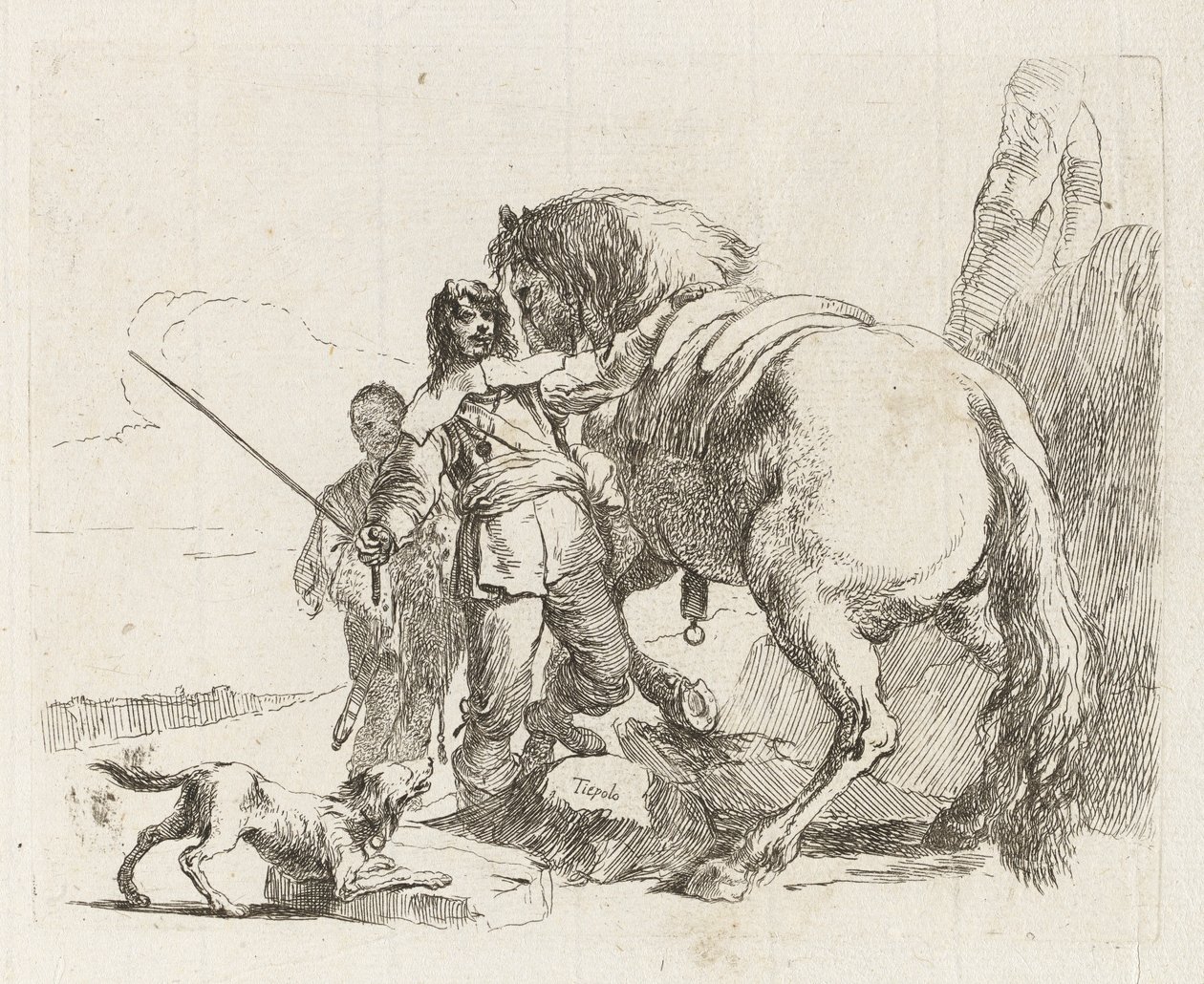 Le cavalier debout près de son cheval, de Vari capricci - Giovanni Battista Tiepolo