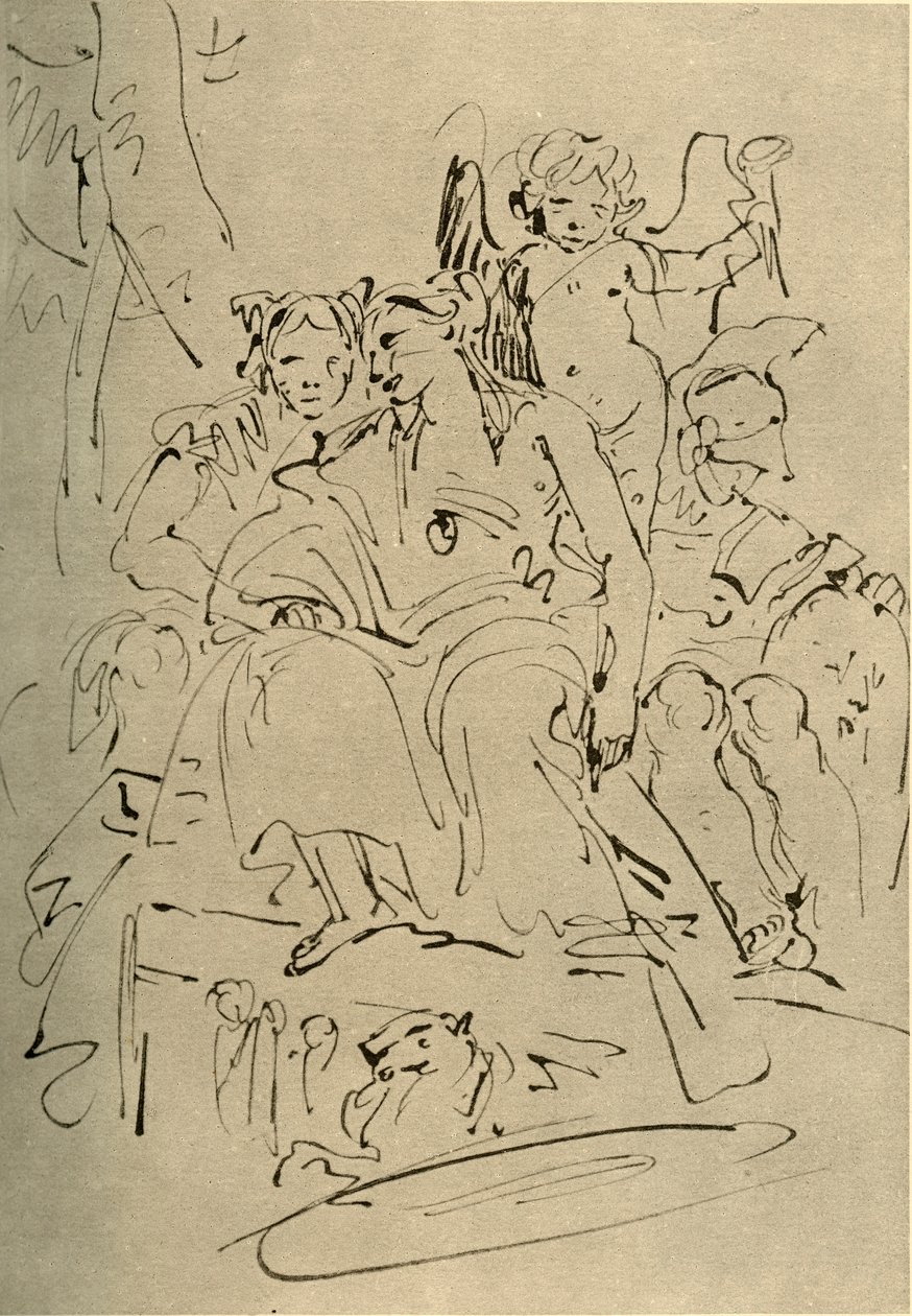 Deux femmes, Éros et un soldat, milieu du XVIIIe siècle - Giovanni Battista Tiepolo
