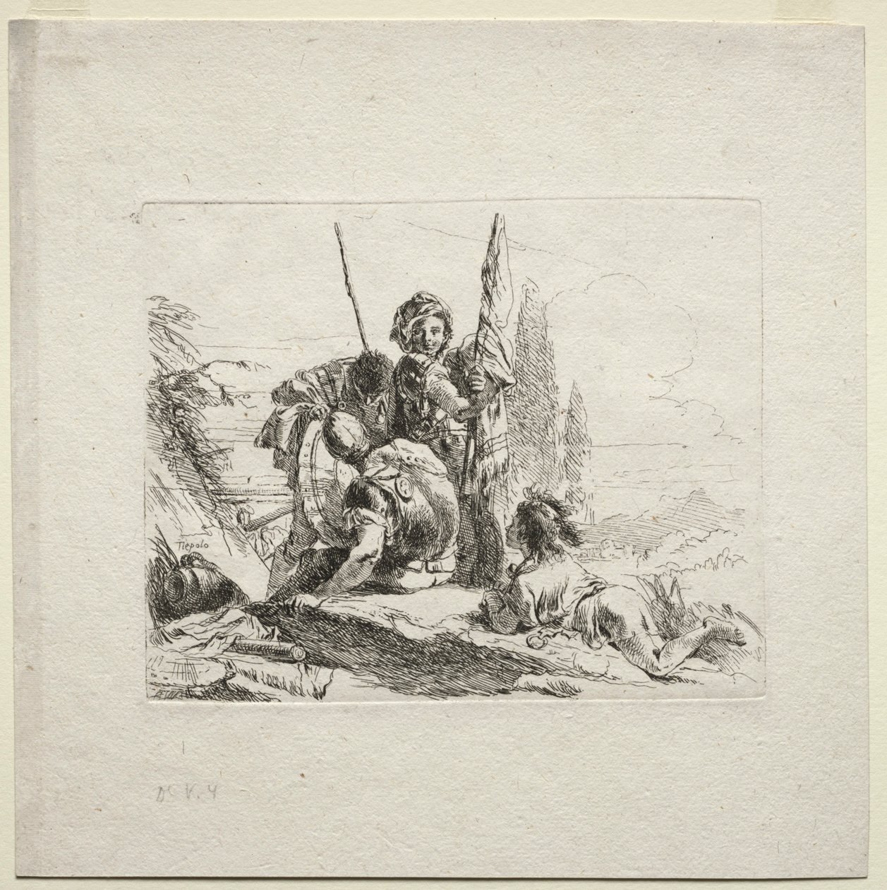 Divers caprices : Les trois soldats et le garçon, 1785 - Giovanni Battista Tiepolo