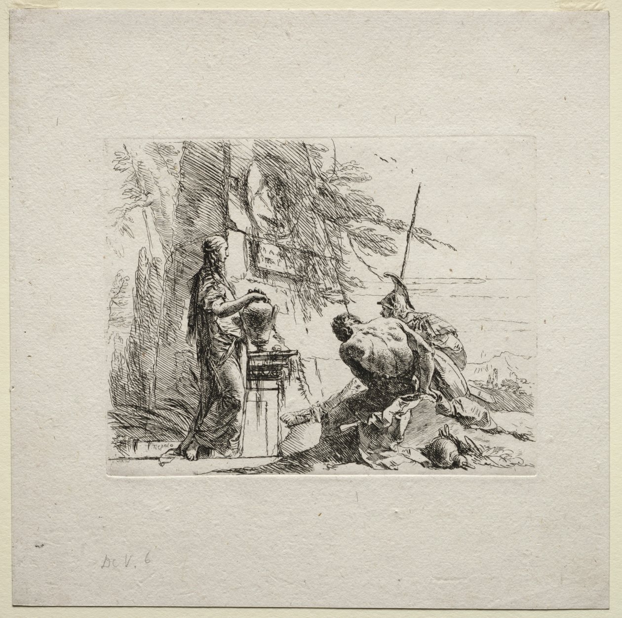 Divers caprices : La femme debout avec les mains sur un vase - Giovanni Battista Tiepolo