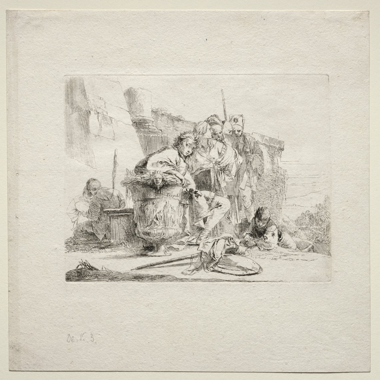 Divers caprices : Le jeune homme assis, appuyé contre une urne - Giovanni Battista Tiepolo