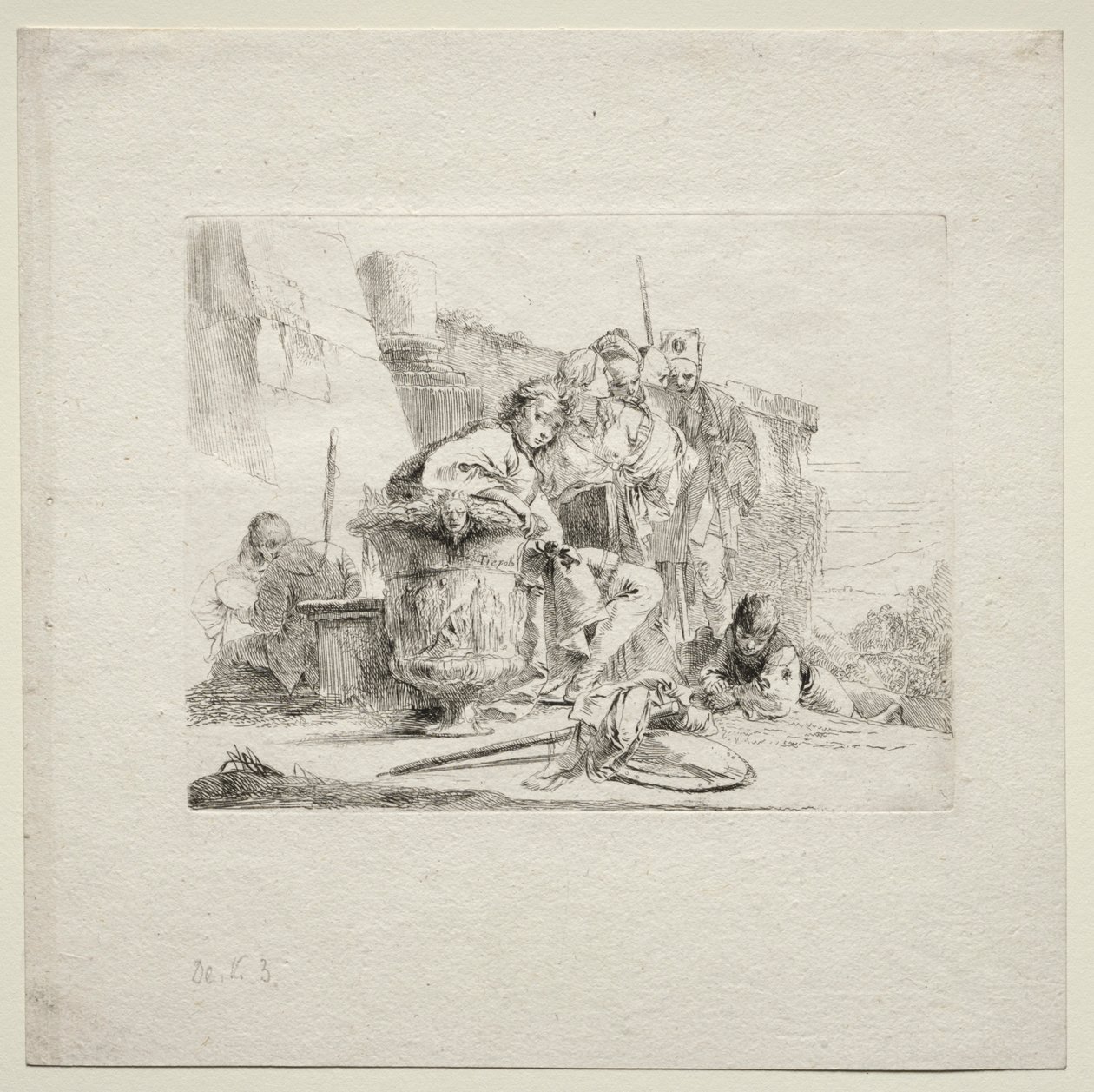 Divers caprices : Le jeune homme assis, appuyé contre une urne, 1785 - Giovanni Battista Tiepolo