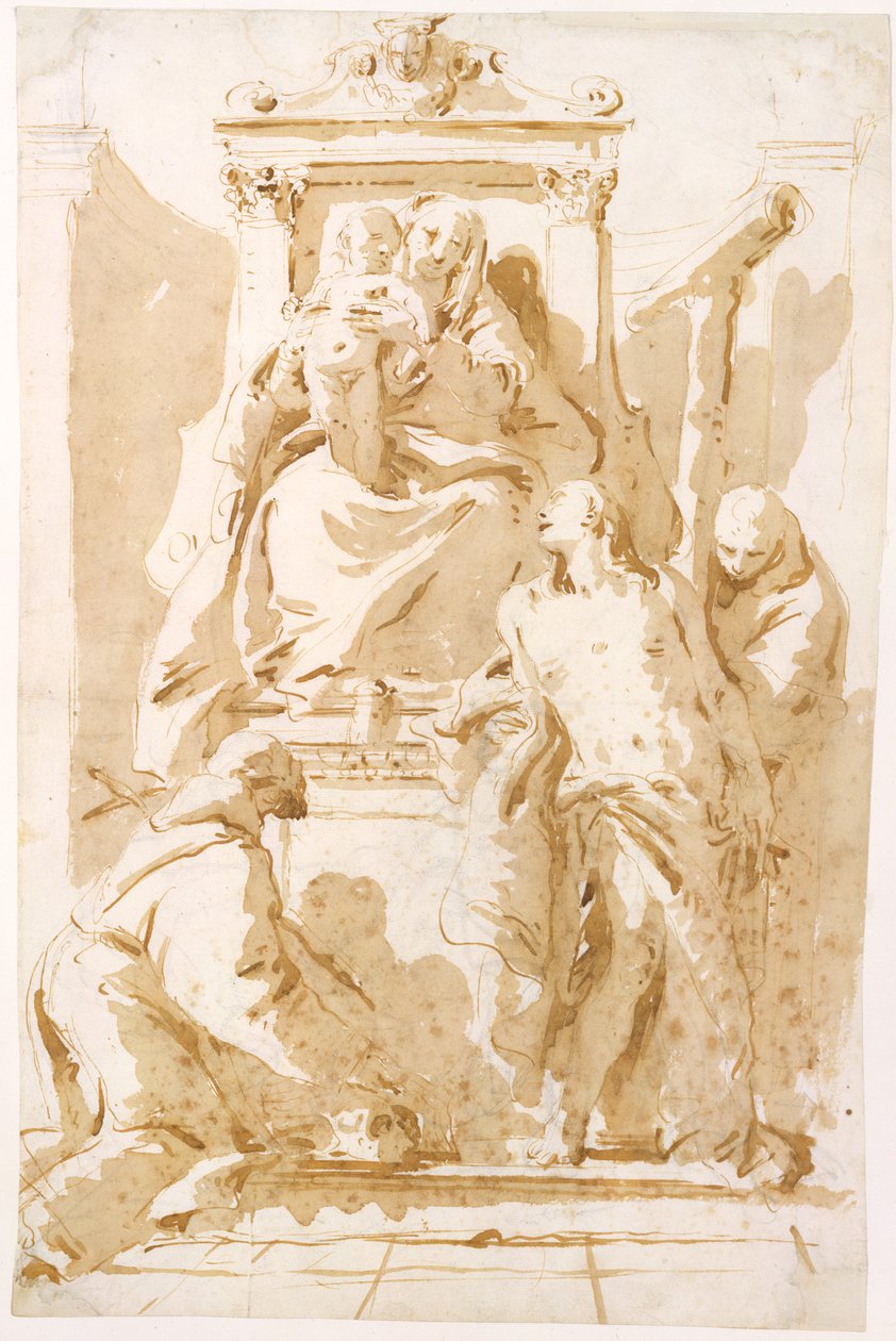 Jungfrau und Kind mit Heiligem Johannes vom Kreuz (?), Heiligem Sebastian und Heiligem Peter von Alcantara - Giovanni Battista Tiepolo