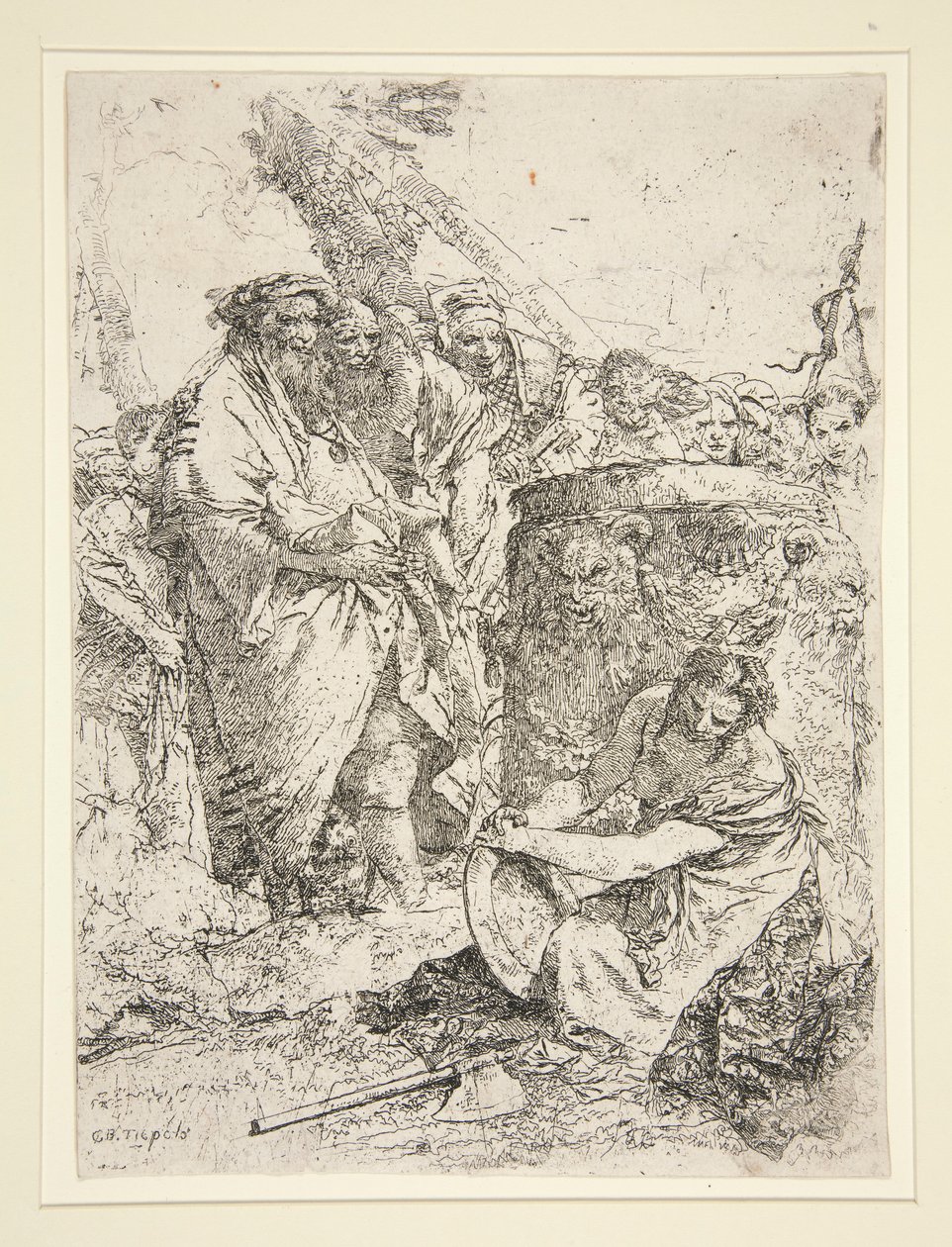 Femme agenouillée tenant un plat, de la série Scherzi - Giovanni Battista Tiepolo