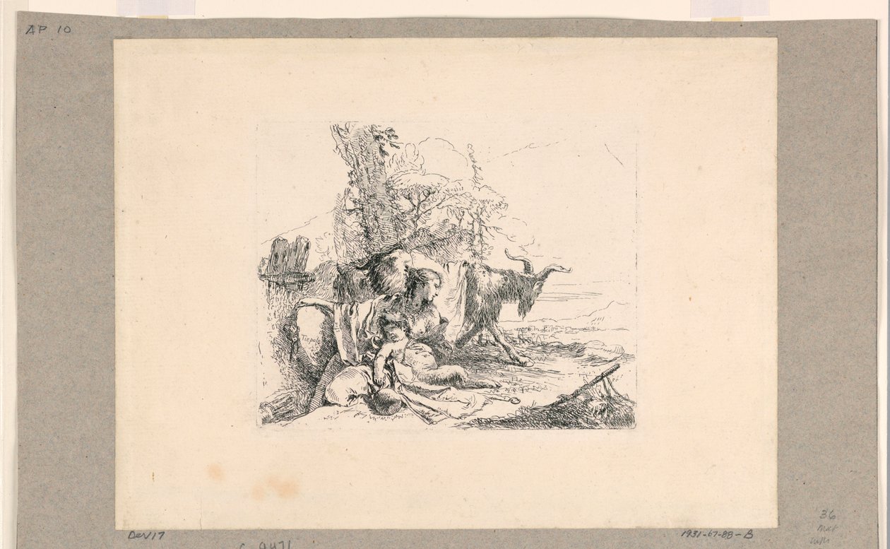 Femme avec un satyre enfant, des Vari Capricci - Giovanni Battista Tiepolo