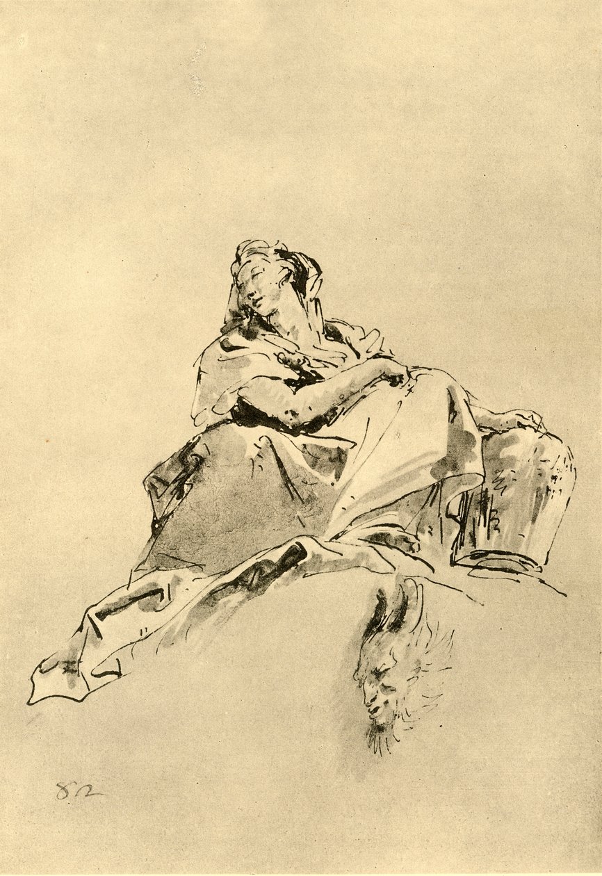 Jeune femme assise, tenant une cruche à ses côtés - Giovanni Battista Tiepolo