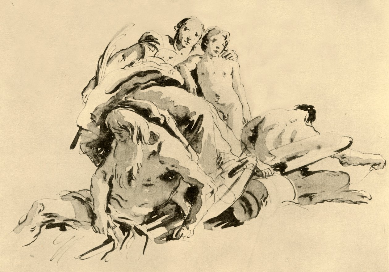 Jeune femme avec garçon, dieu de la rivière et satyre, milieu du XVIIIe siècle, 1928 - Giovanni Battista Tiepolo