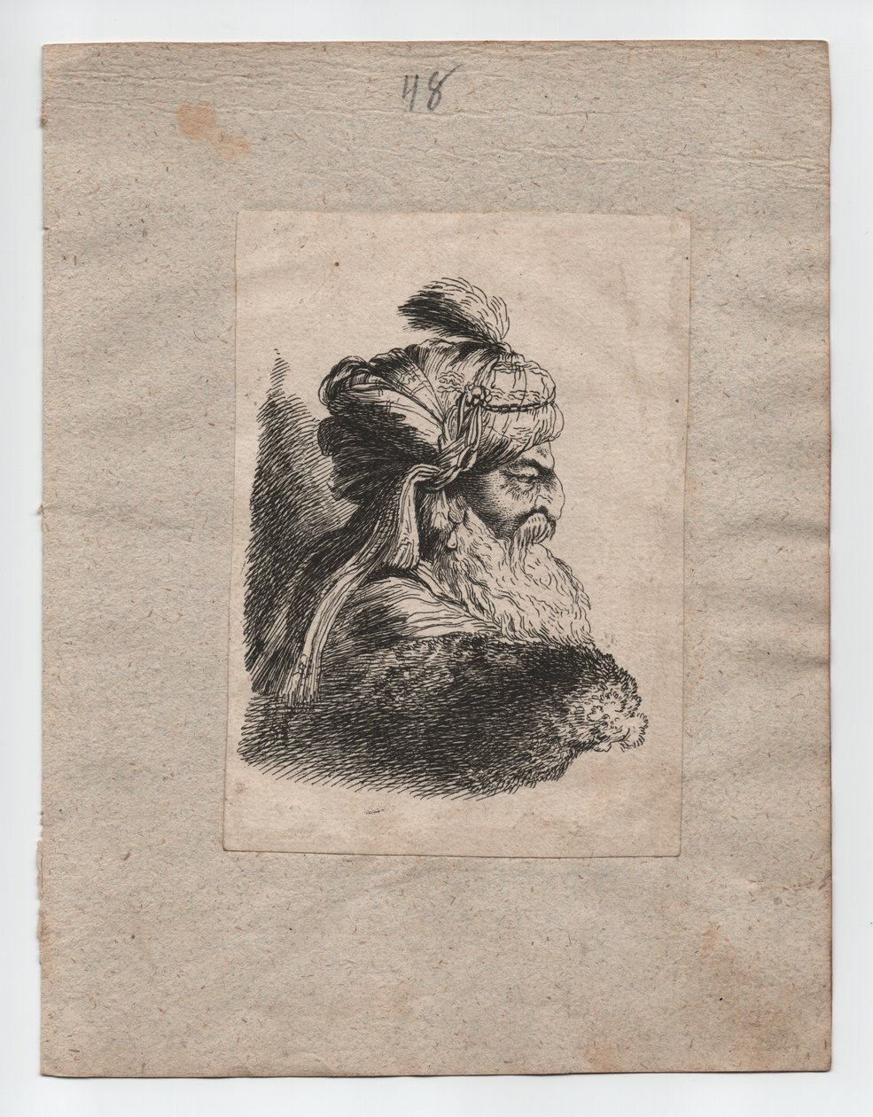 Tête turque avec turban, vers 1760 (gravure) - Giovanni Benedetto (1609 64) (after) Castiglione
