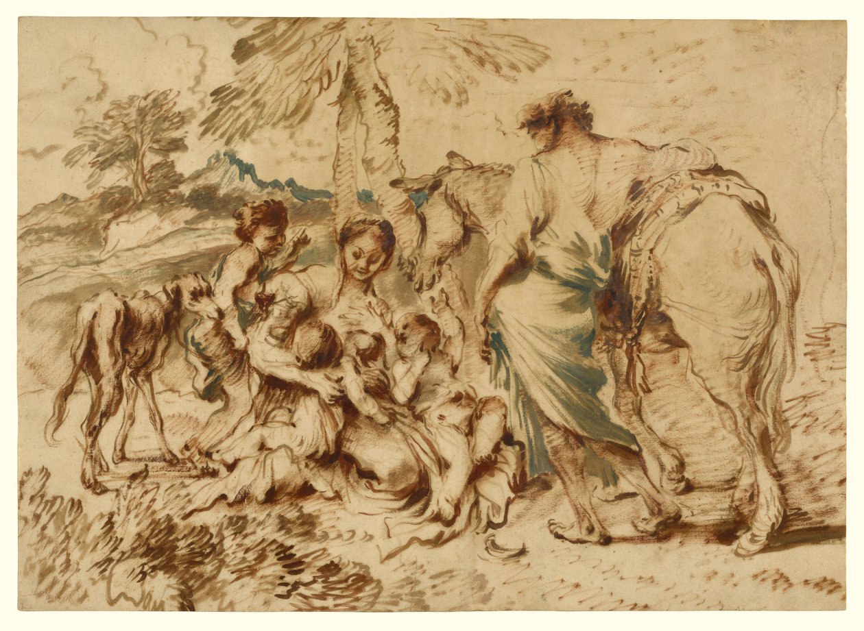 Eine Familie in einer Wüstenlandschaft - Giovanni Benedetto Castiglione