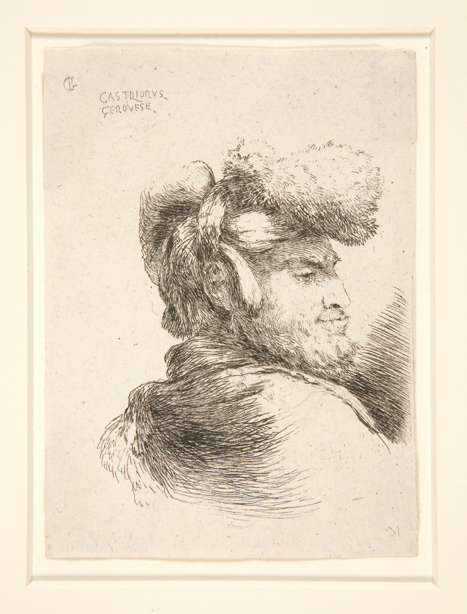 Un homme de profil, tourné vers la droite, de la série Les petites têtes d - Giovanni Benedetto Castiglione