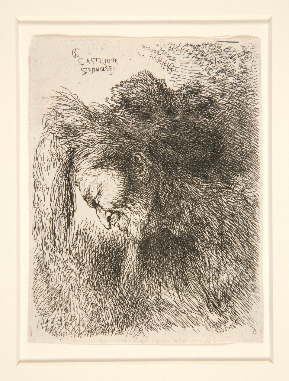 Figure portant un bonnet de fourrure, face à gauche, de la série Petites études de têtes - Giovanni Benedetto Castiglione