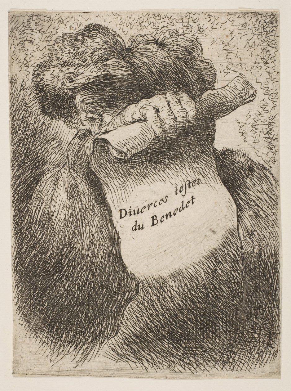 Homme tenant un parchemin devant son visage, de la série de Petites Têtes en Ori..., vers 1645-1650 - Giovanni Benedetto Castiglione