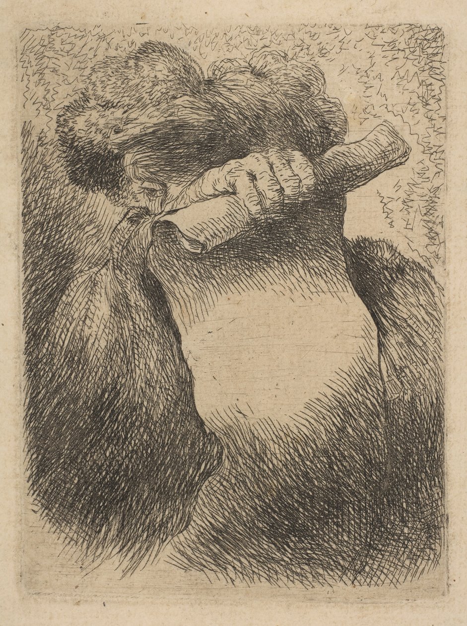 Homme tenant un parchemin devant son visage, de la série des Petites Têtes en Orient..., vers 1645-50 - Giovanni Benedetto Castiglione