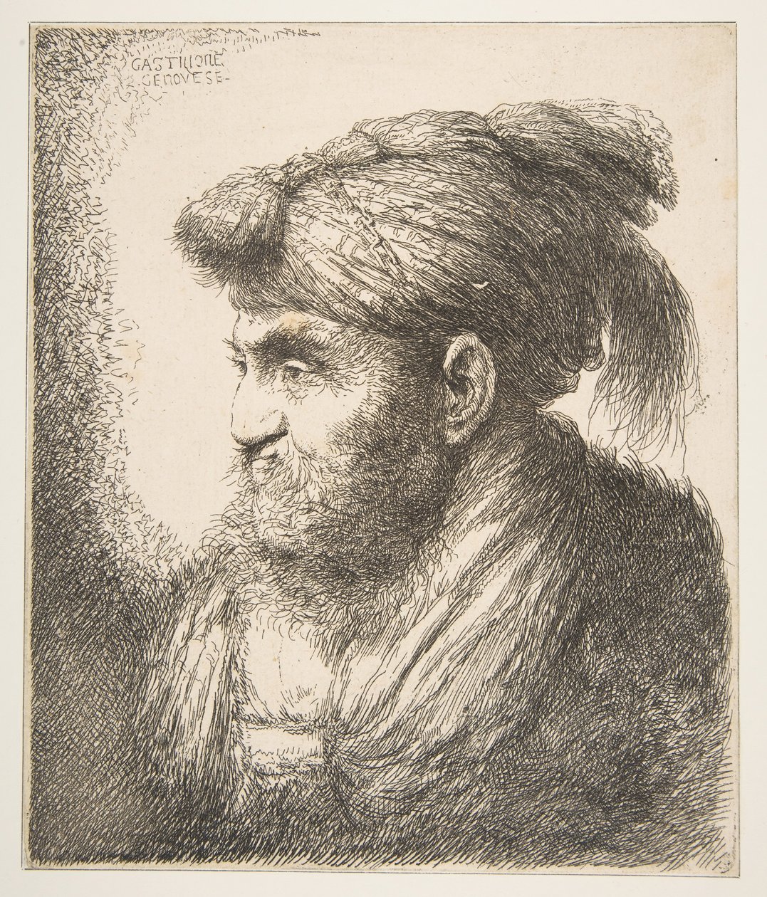Homme portant un turban face à gauche, de la série des Grandes Têtes Orientales - Giovanni Benedetto Castiglione
