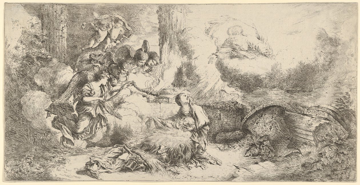 Nativité avec Dieu le Père et les anges, vers 1647-50 - Giovanni Benedetto Castiglione